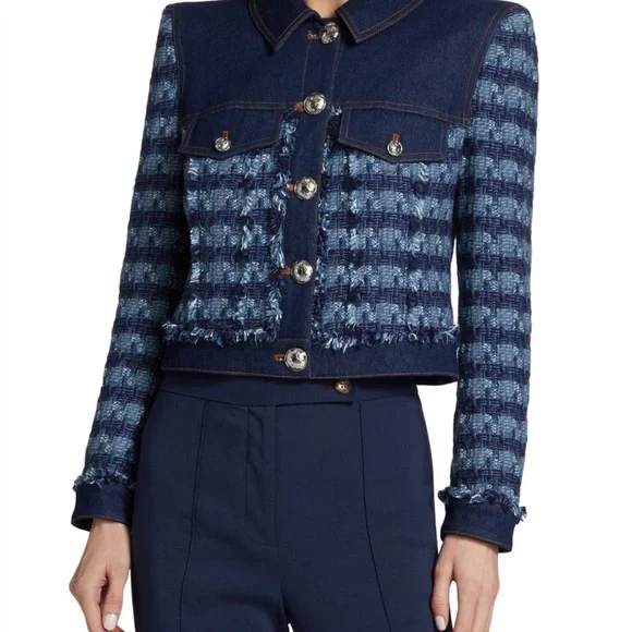 Veronica Beard Santo Blue Tweed Jean Jacket - Picture 2 of 6